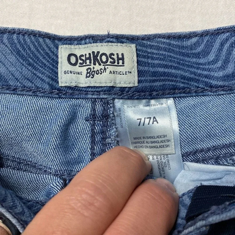OshKosh Bgosh Denim Shorts Girls‎ Blue Wave Pattern Casual Kids Size 7/7A EUC